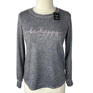 Laura Ashley Pajama Sleep Top Womens Medium Gray Pink New Soft Long Sleeves